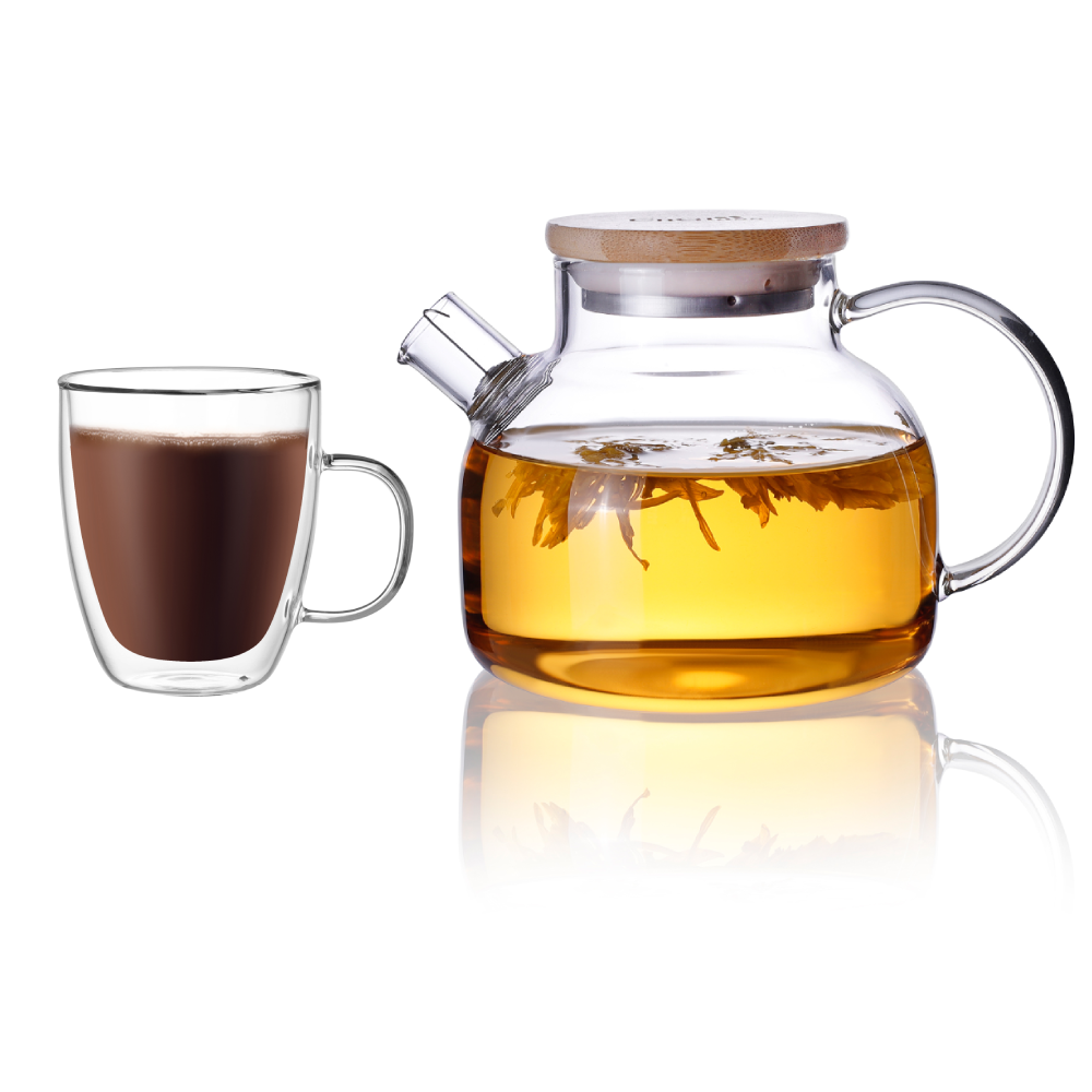 Théière en verre de 20,3 oz, pichet à eau, tasse et théière, 2 pièces, compatible avec la cuisinière