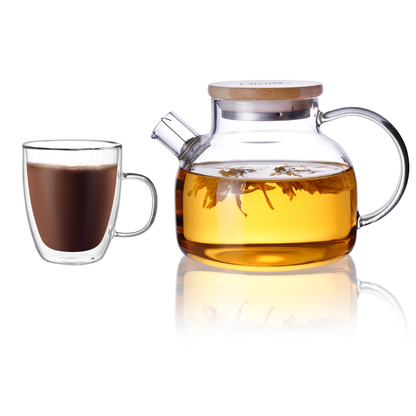 Stovetop Safe 20.3oz Glass Teapot Water Pitcher Cup Set 2 Pcs