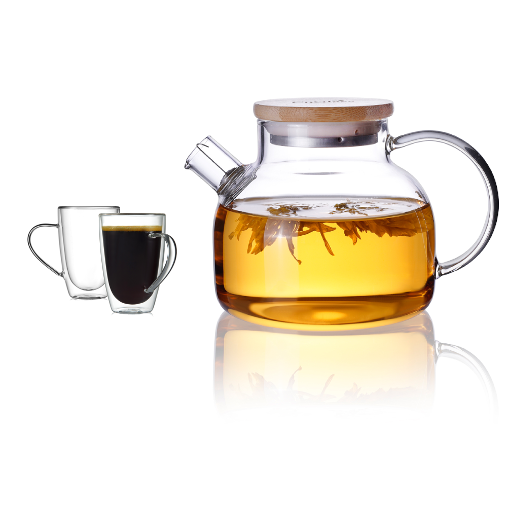 20.3oz Teapot Water Pitcher Clear Glass Handled Cups Set 3 Pcs