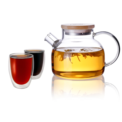 600ml Water Pitcher Glass Teapot Stemless Double Wall Cup Set 3 Pcs