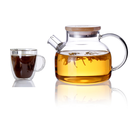 Théière en verre de 20,3 oz, pichet à eau, tasse et théière, 2 pièces, compatible avec la cuisinière