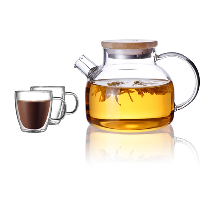 20.3oz Teapot Water Pitcher Clear Glass Handled Cups Set 3 Pcs