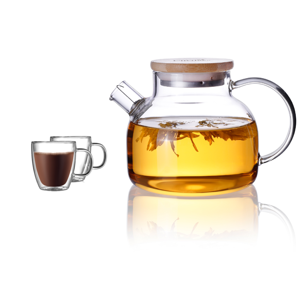 20.3oz Teapot Water Pitcher Clear Glass Handled Cups Set 3 Pcs