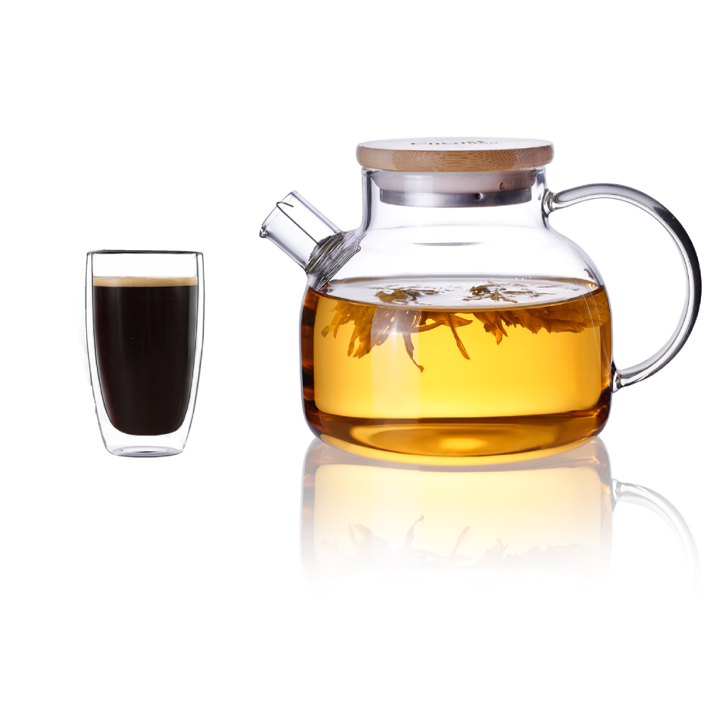 Théière en verre de 20,3 oz, pichet à eau, tasse et théière, 2 pièces, compatible avec la cuisinière