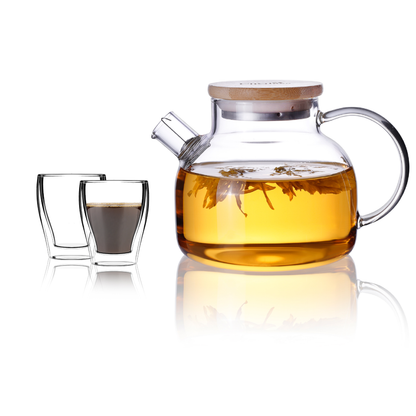 600ml Water Pitcher Glass Teapot Stemless Double Wall Cup Set 3 Pcs