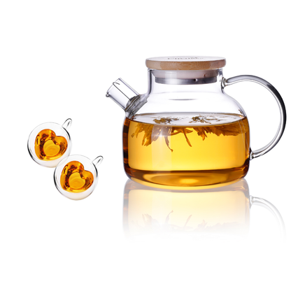 Double Wall Insulated Cups Lead Free Clear Glass Teapot Pitcher Set 3 Pcs