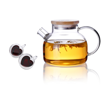 Double Wall Insulated Cups Lead Free Clear Glass Teapot Pitcher Set 3 Pcs