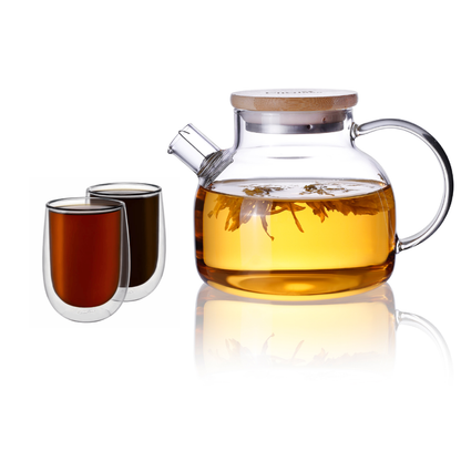 600ml Water Pitcher Glass Teapot Stemless Double Wall Cup Set 3 Pcs