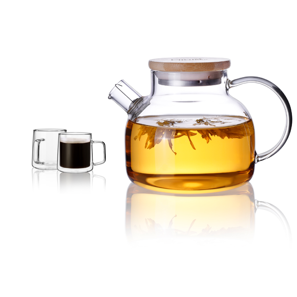 20.3oz Teapot Water Pitcher Clear Glass Handled Cups Set 3 Pcs