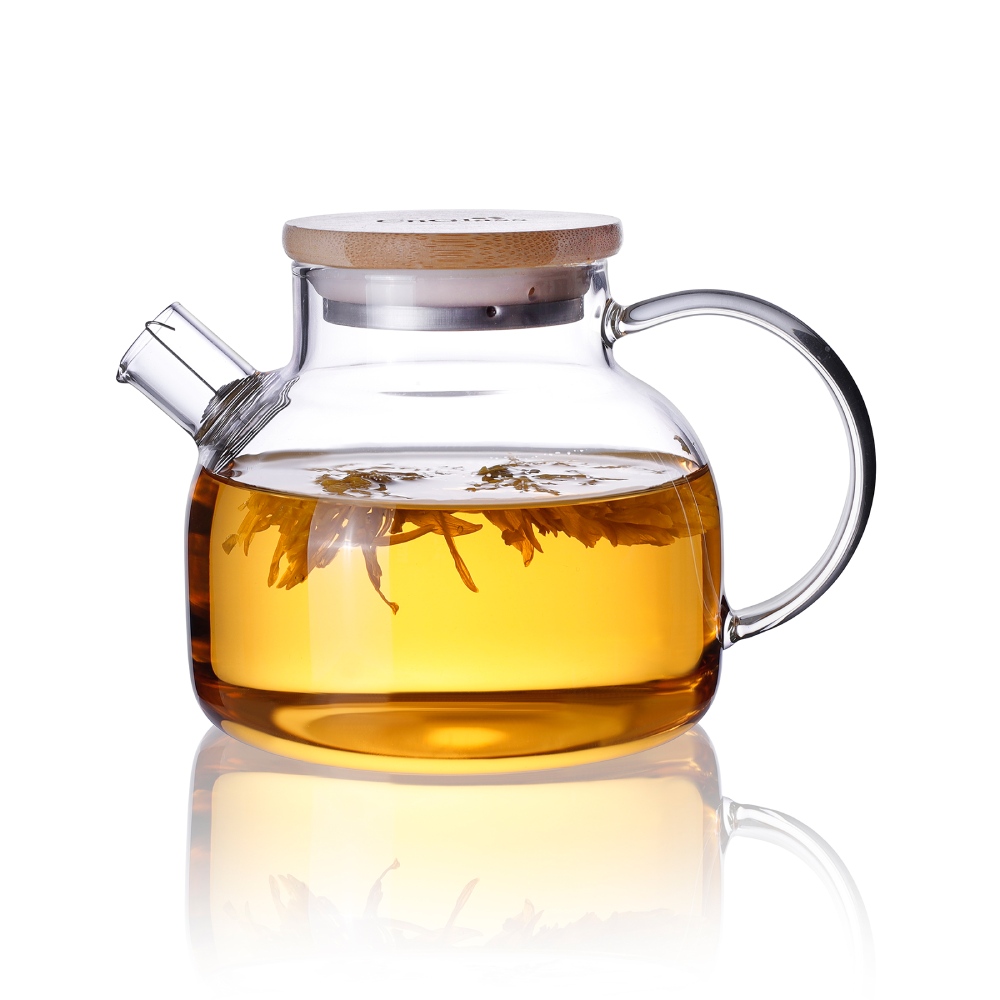 20.3oz - 50.7oz Bamboo Lid Borosilicate Glass Teapot Water Pitcher with Removable Filter Spout