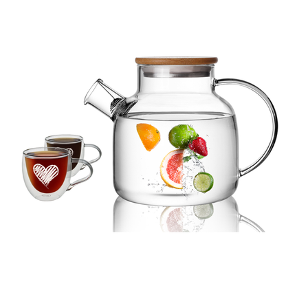 Household Clear Double Wall Cups Glass Teapot Pitcher Set 3 Pcs