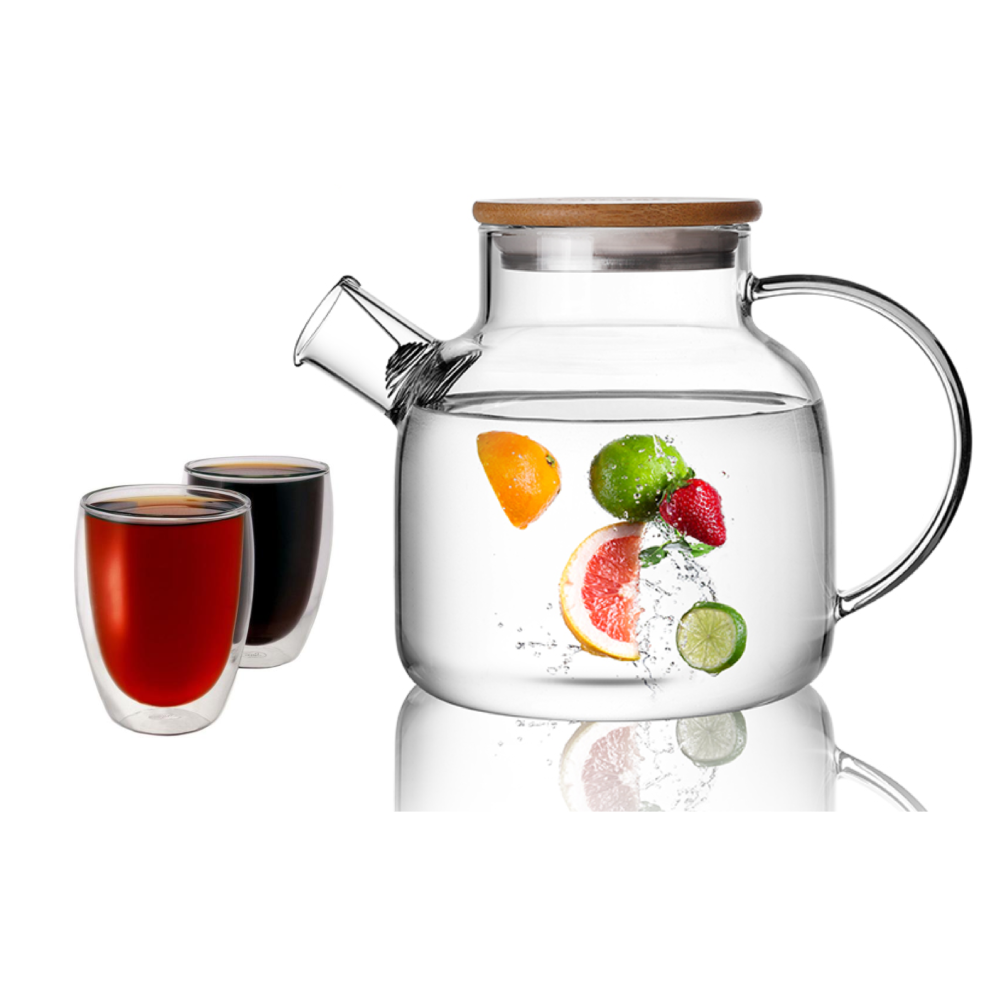 Insulated Stemless Cup Water Pitcher Glass Teapot Set 3 Pcs