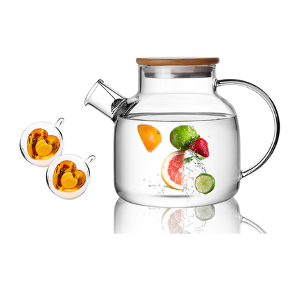 Household Clear Double Wall Cups Glass Teapot Pitcher Set 3 Pcs