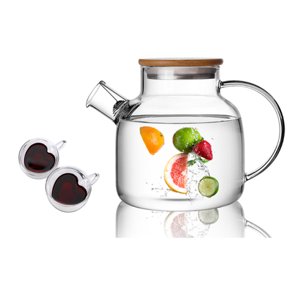 Household Clear Double Wall Cups Glass Teapot Pitcher Set 3 Pcs