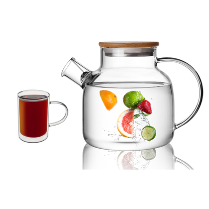 Water Pitcher High Borosilicate 40.6oz Glass Teapot Cup Set 2 Pcs