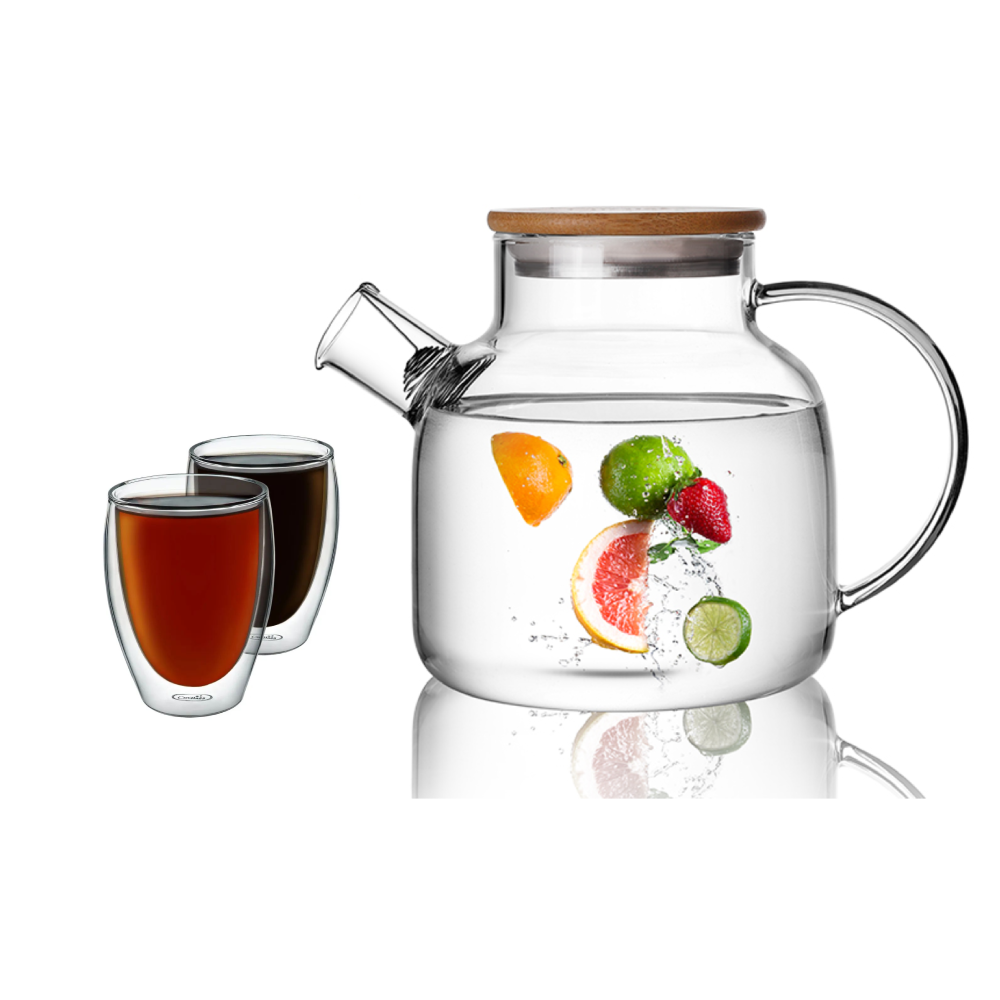 Insulated Stemless Cup Water Pitcher Glass Teapot Set 3 Pcs