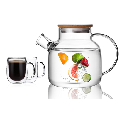 Household Clear Double Wall Cups Glass Teapot Pitcher Set 3 Pcs