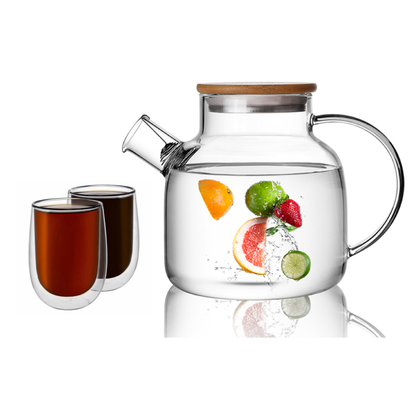 Insulated Stemless Cup Water Pitcher Glass Teapot Set 3 Pcs