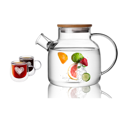 Household Clear Double Wall Cups Glass Teapot Pitcher Set 3 Pcs