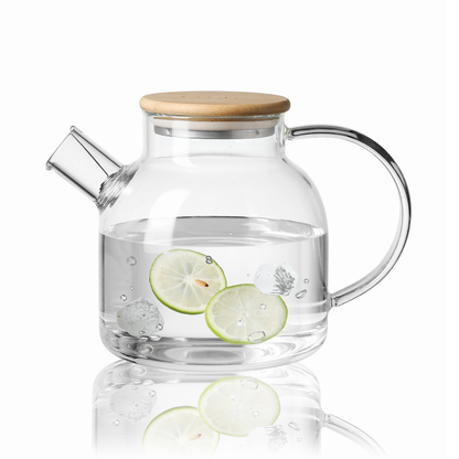 Pichet à eau en verre borosilicate à haute teneur en borosilicate, 40,6 oz, lot de 2 tasses à thé