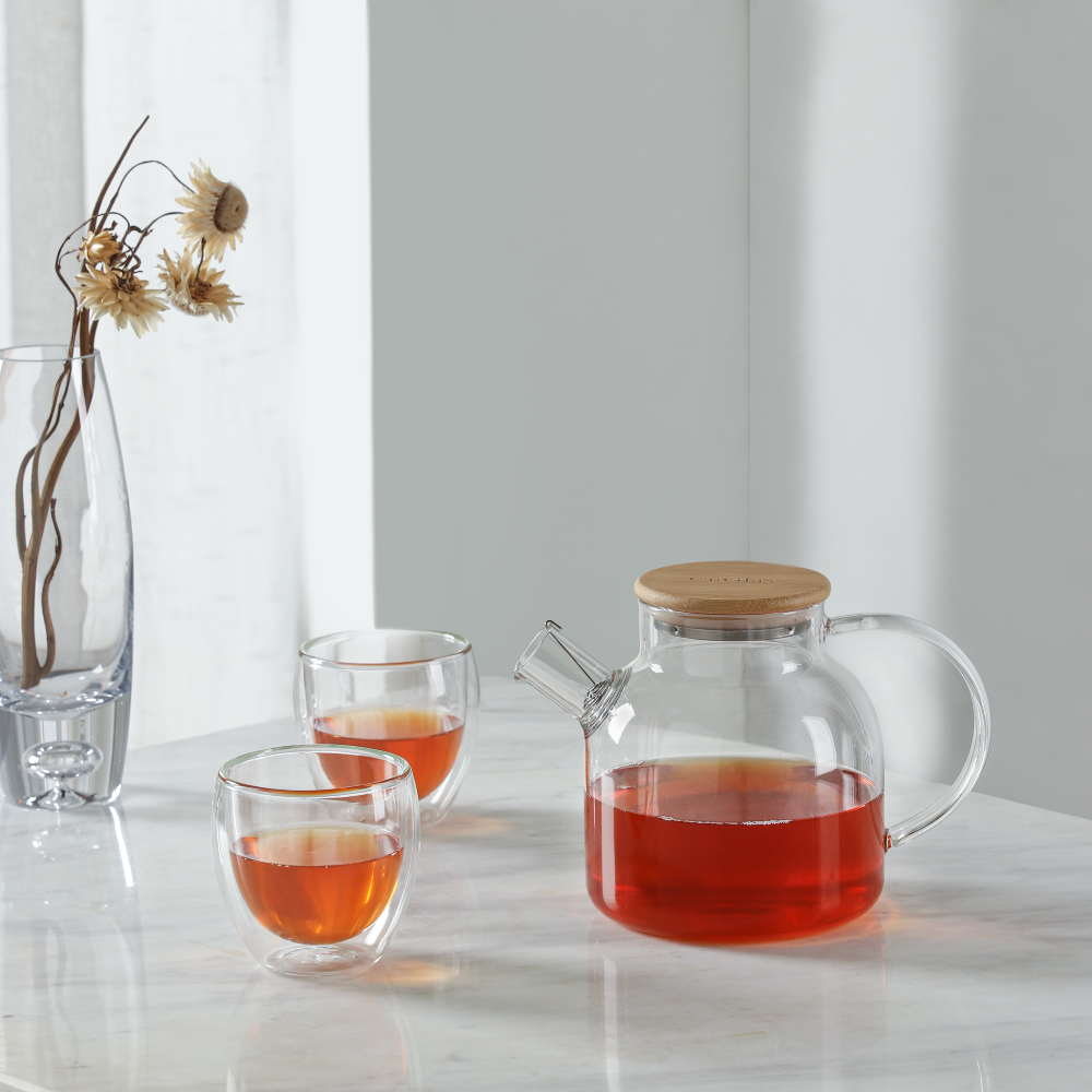 Pichet à eau en verre borosilicate à haute teneur en borosilicate, 40,6 oz, lot de 2 tasses à thé