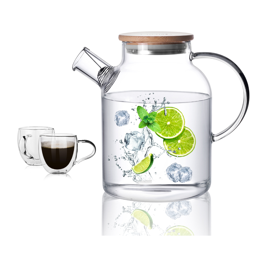 Insulated Double Wall Cups 1500ml Glass Teapot Pitcher Set 3 Pcs