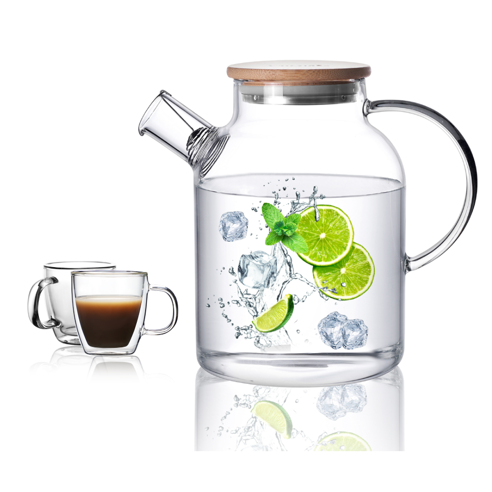 50.7oz Hot And Cold Beverage Teapot Pitcher Glass Handled Cups Set 3 Pcs