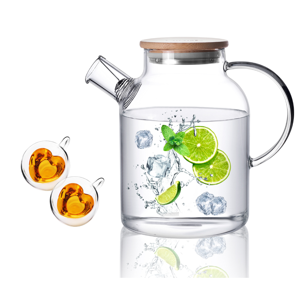 Insulated Double Wall Cups 1500ml Glass Teapot Pitcher Set 3 Pcs