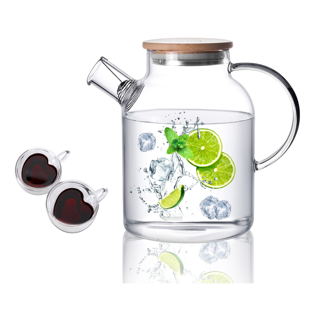 Insulated Double Wall Cups 1500ml Glass Teapot Pitcher Set 3 Pcs