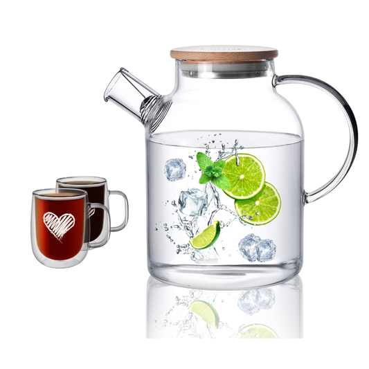 Lot de 3 tasses à double paroi isolées en verre de 1 500 ml avec théière et pichet