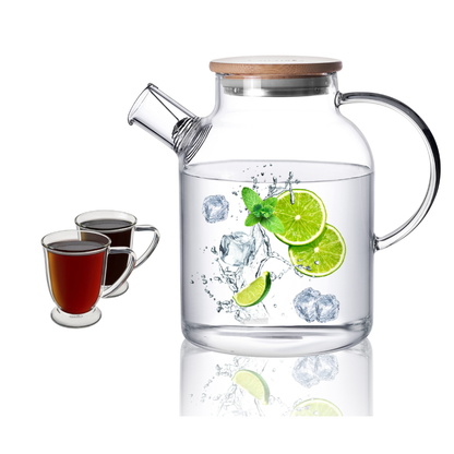 50.7oz Hot And Cold Beverage Teapot Pitcher Glass Handled Cups Set 3 Pcs