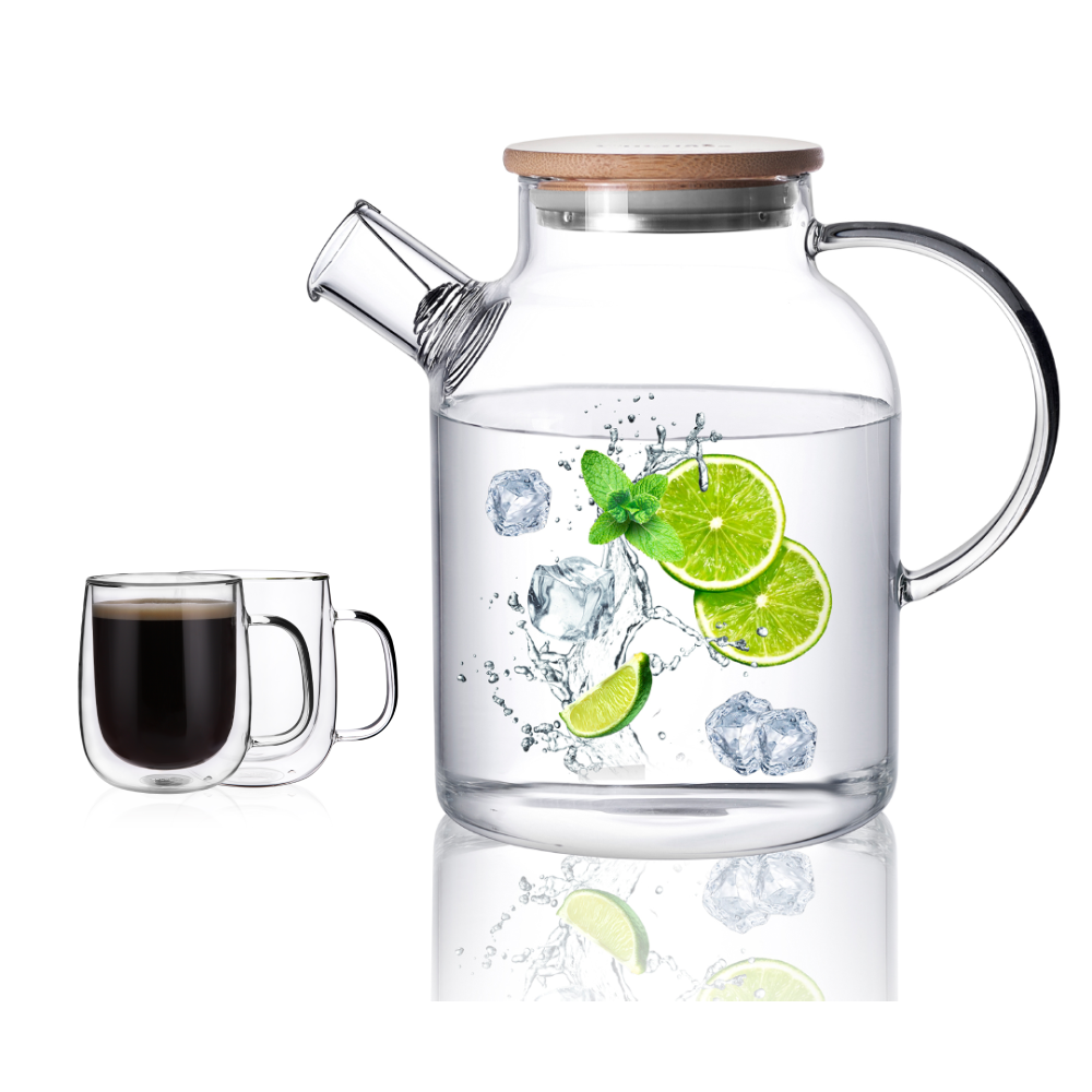 Insulated Double Wall Cups 1500ml Glass Teapot Pitcher Set 3 Pcs