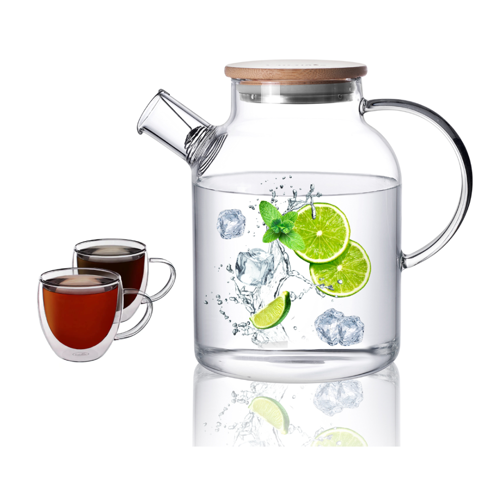 Lot de 3 tasses à double paroi isolées en verre de 1 500 ml avec théière et pichet