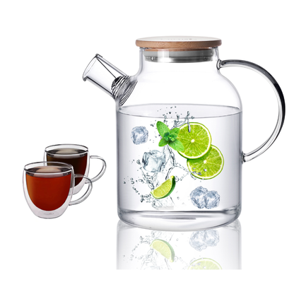 Insulated Double Wall Cups 1500ml Glass Teapot Pitcher Set 3 Pcs