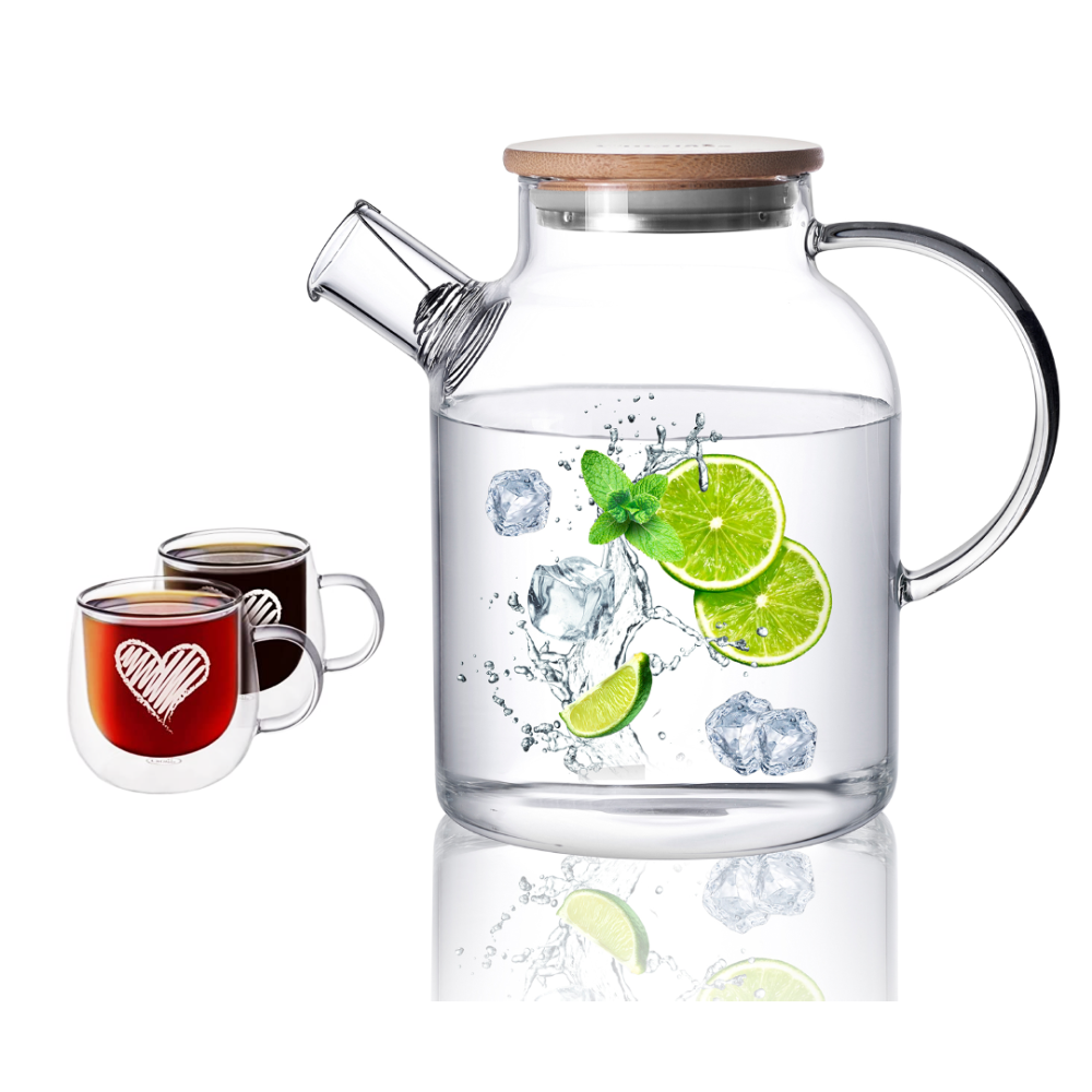 Lot de 3 tasses à double paroi isolées en verre de 1 500 ml avec théière et pichet