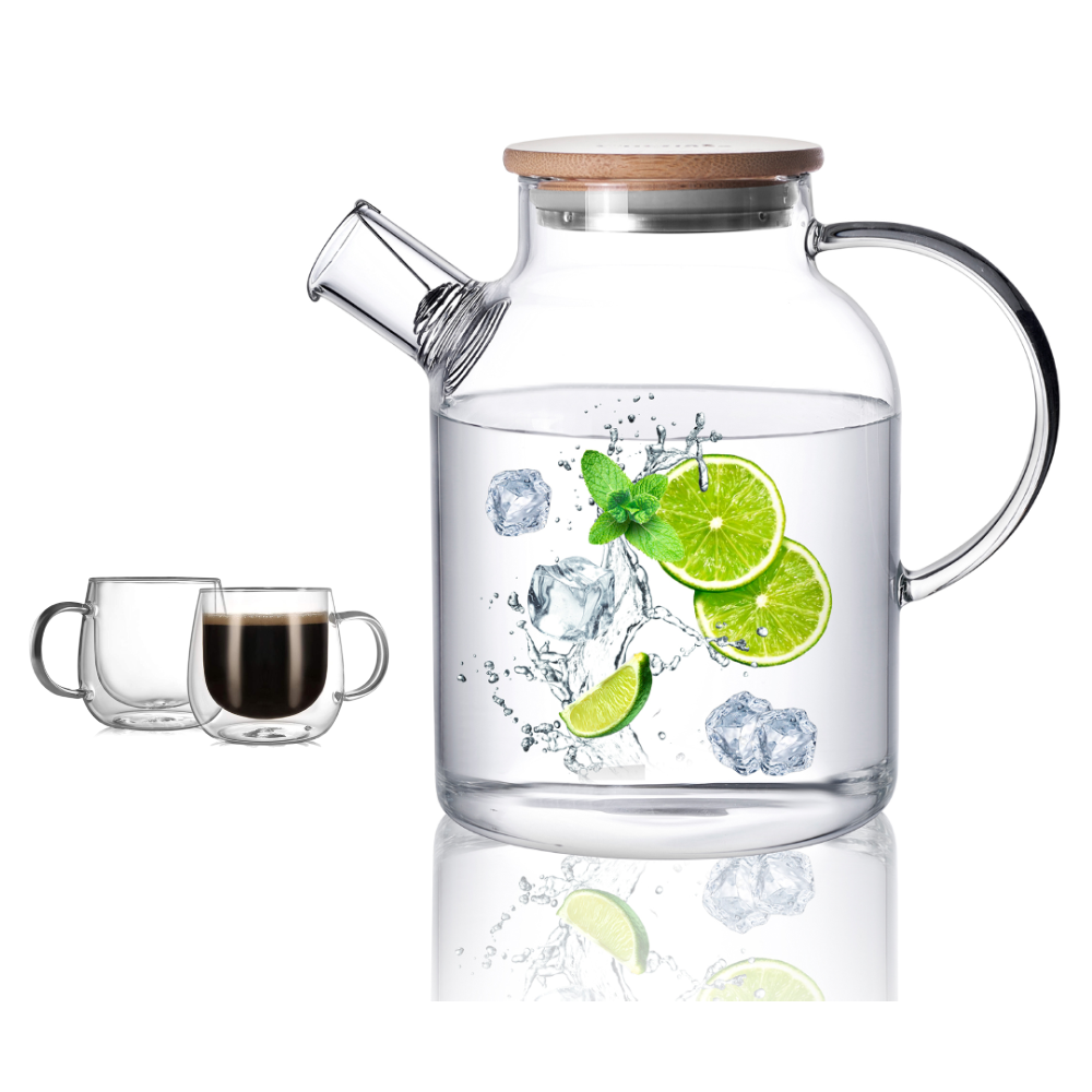 Lot de 3 tasses à double paroi isolées en verre de 1 500 ml avec théière et pichet