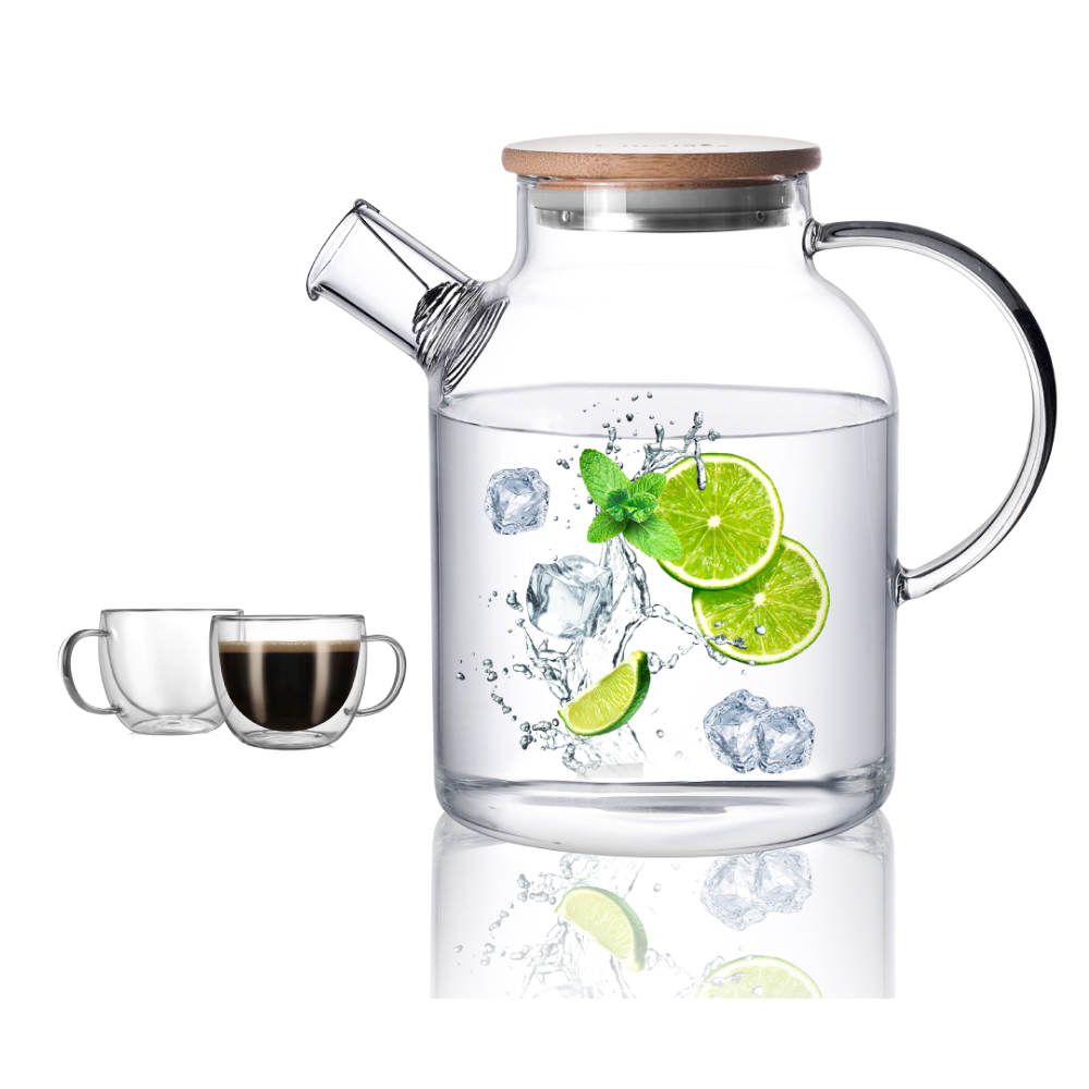 Insulated Double Wall Cups 1500ml Glass Teapot Pitcher Set 3 Pcs