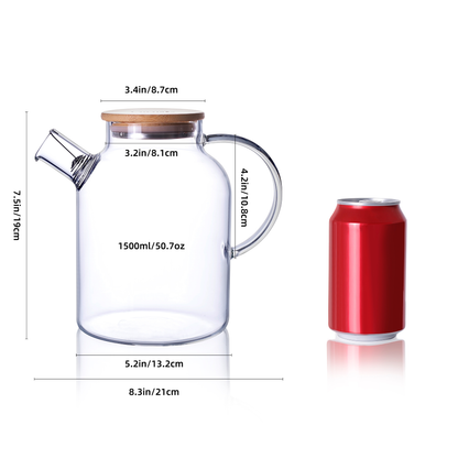 Pichet à eau en verre borosilicaté avec bec verseur amovible et filtre de grande capacité de 50,7 oz