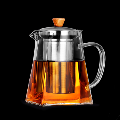 Square Stainless Steel Infuser 24oz Handmade Borosilicate Glass Teapot for Fruit Tea