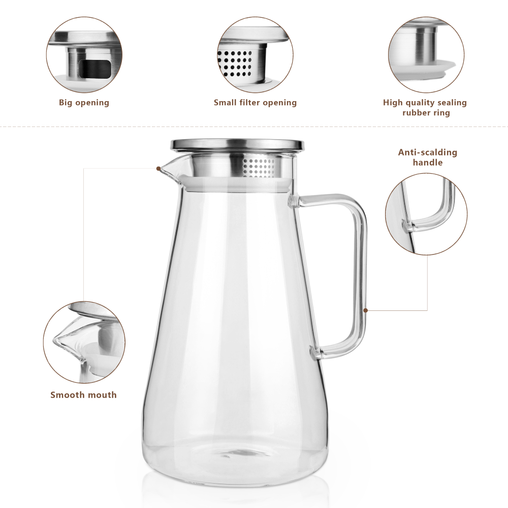 1650ml 56oz Removable Infuser Borosilicate Glass Water Pitcher with Stainless Steel Lid