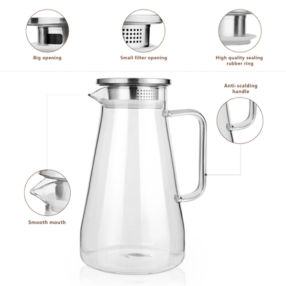 1650ml 56oz Abnehmbarer Infuser Borosilikatglas Wasserkrug mit Edelstahldeckel