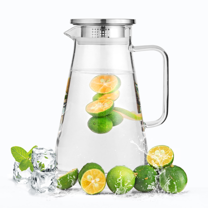 1650ml 56oz Removable Infuser Borosilicate Glass Water Pitcher with Stainless Steel Lid