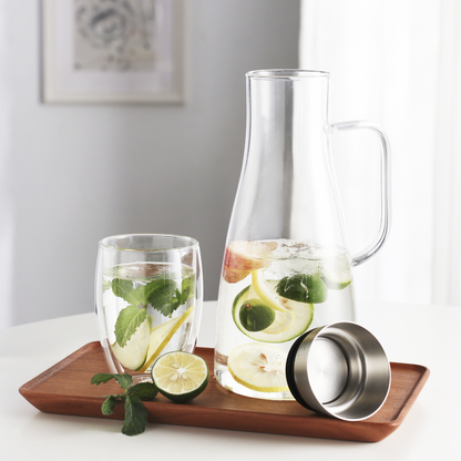 Pichet à eau en verre avec couvercle en acier inoxydable pour boissons au thé aux fruits de 20,3 oz à 56 oz