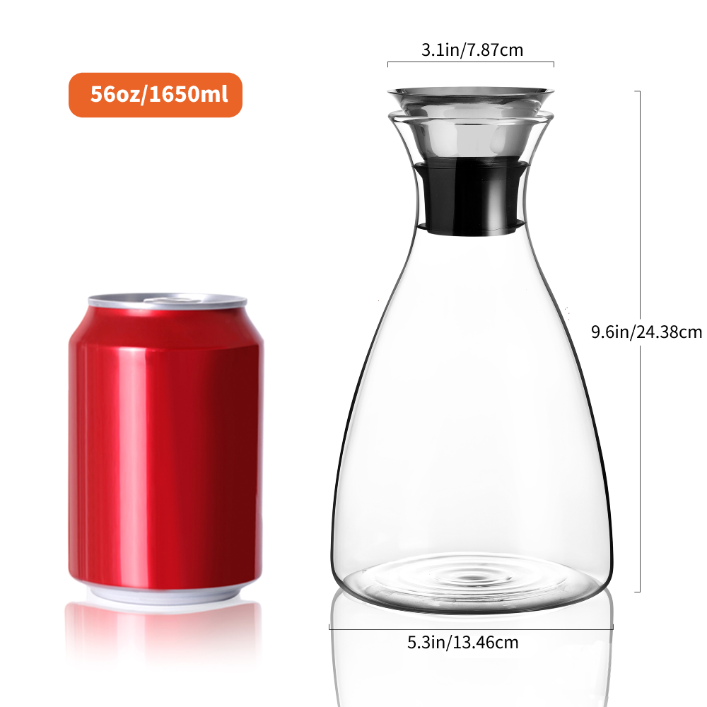 Heat Resistant 56oz Water Carafe Glass Pitcher with Stainless Steel Flow Lid Silicone Seal