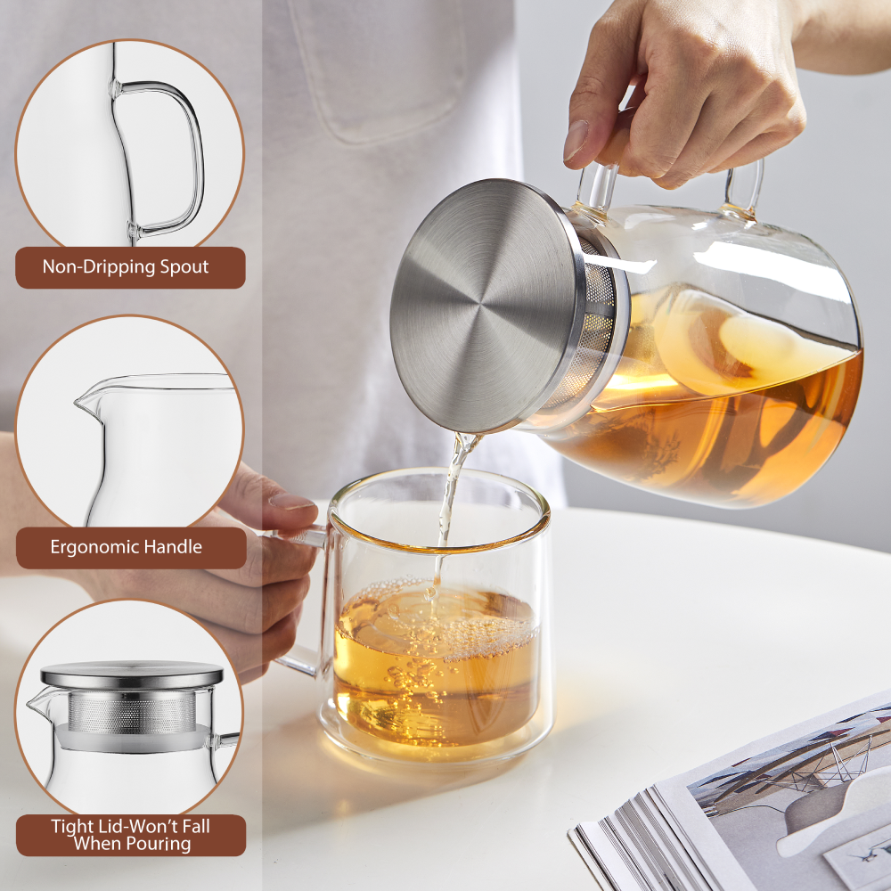 27oz Removable Filter Lid Glass Teapot Mug Set