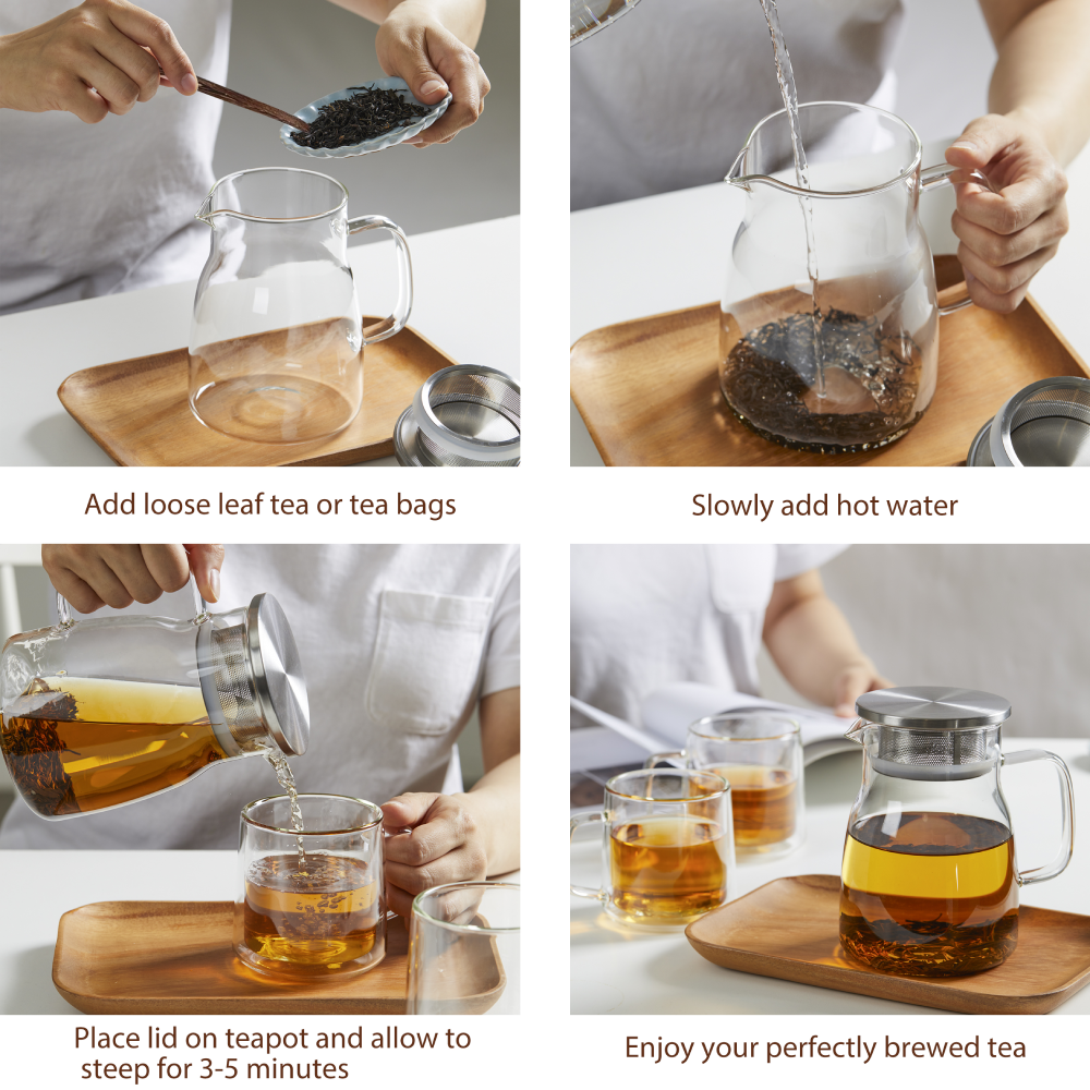Dishwasher Safe 27oz Loose Leaf Tea Maker Glass Pitcher with Stainless ...