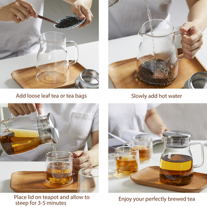 27oz Removable Filter Lid Glass Teapot Mug Set