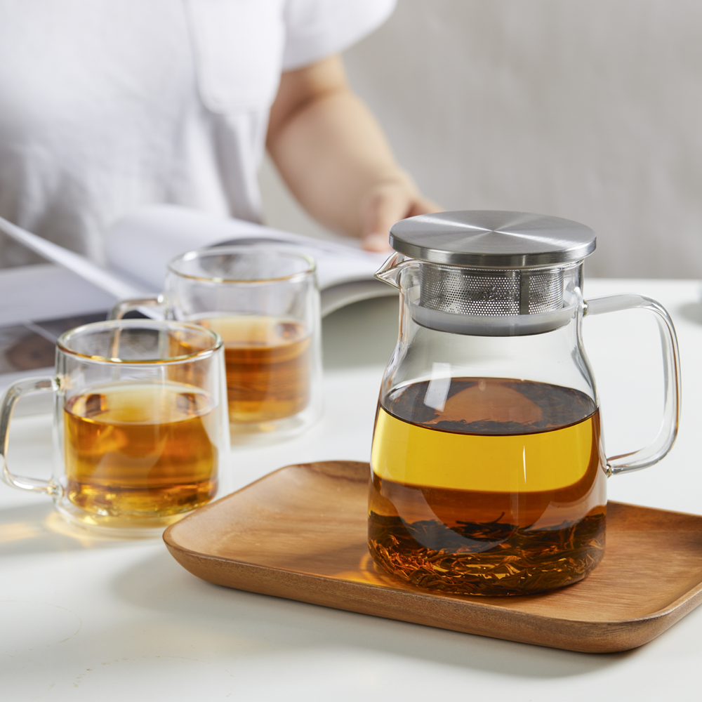 27oz Removable Filter Lid Glass Teapot Mug Set