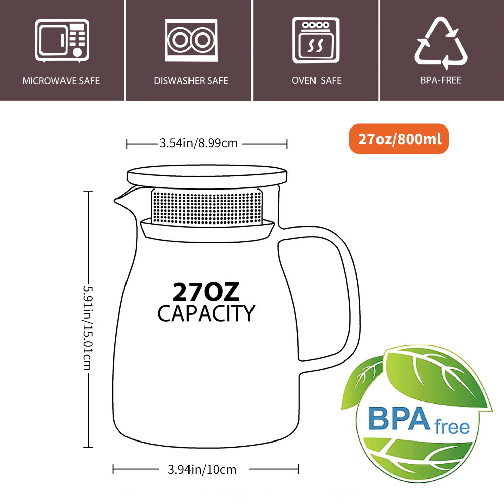 20,3 oz - 56 oz Früchtetee-Getränkekrug aus Glas, Wasserkrug mit Edelstahldeckel