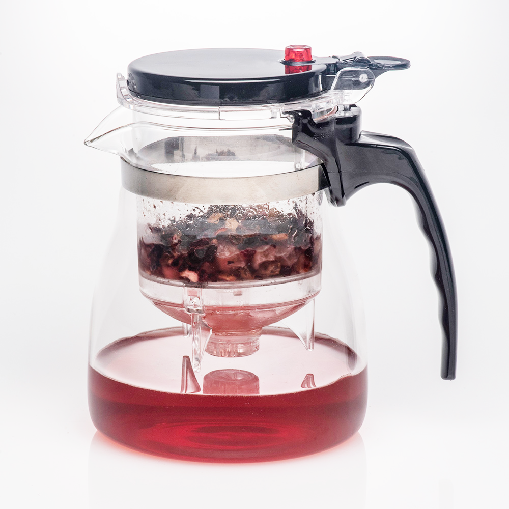 Théière en verre Kung Fu Tea Brewer de 20,3 oz avec bouton de pression